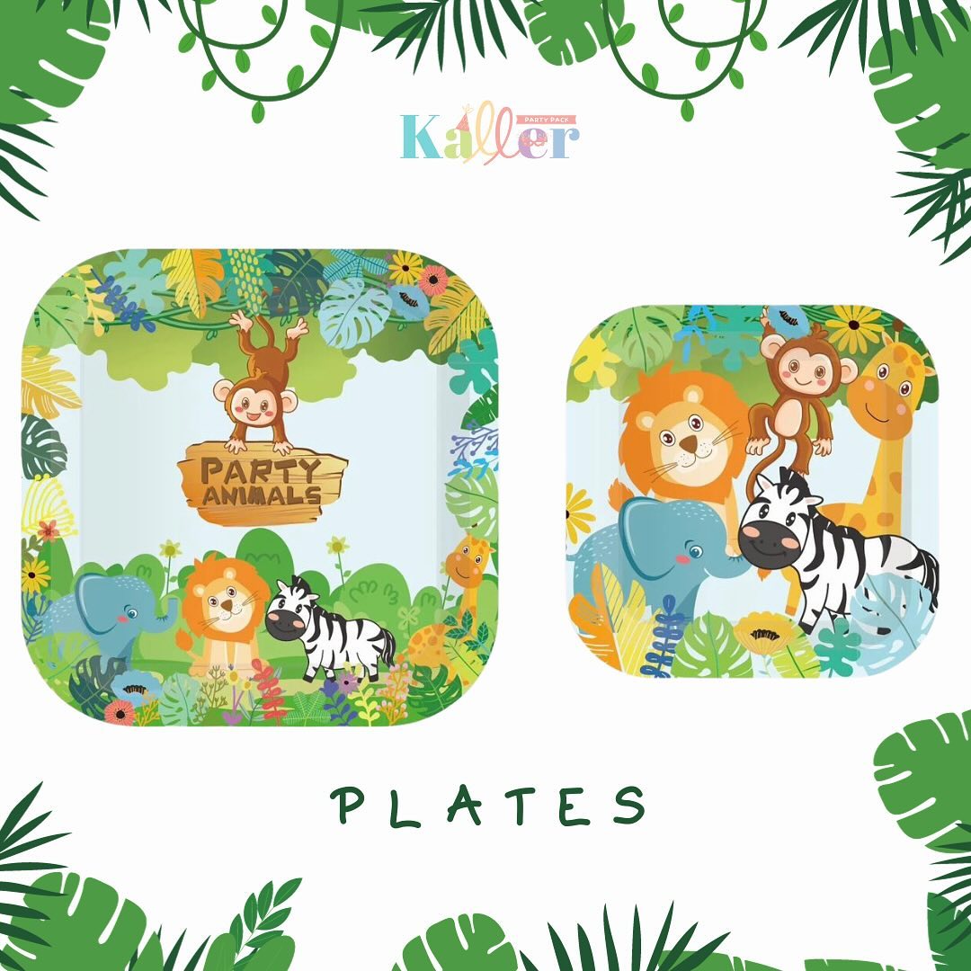 Animal party supplies juggle safari paper plates cups napkins disposable tableware set for kids birthday decor