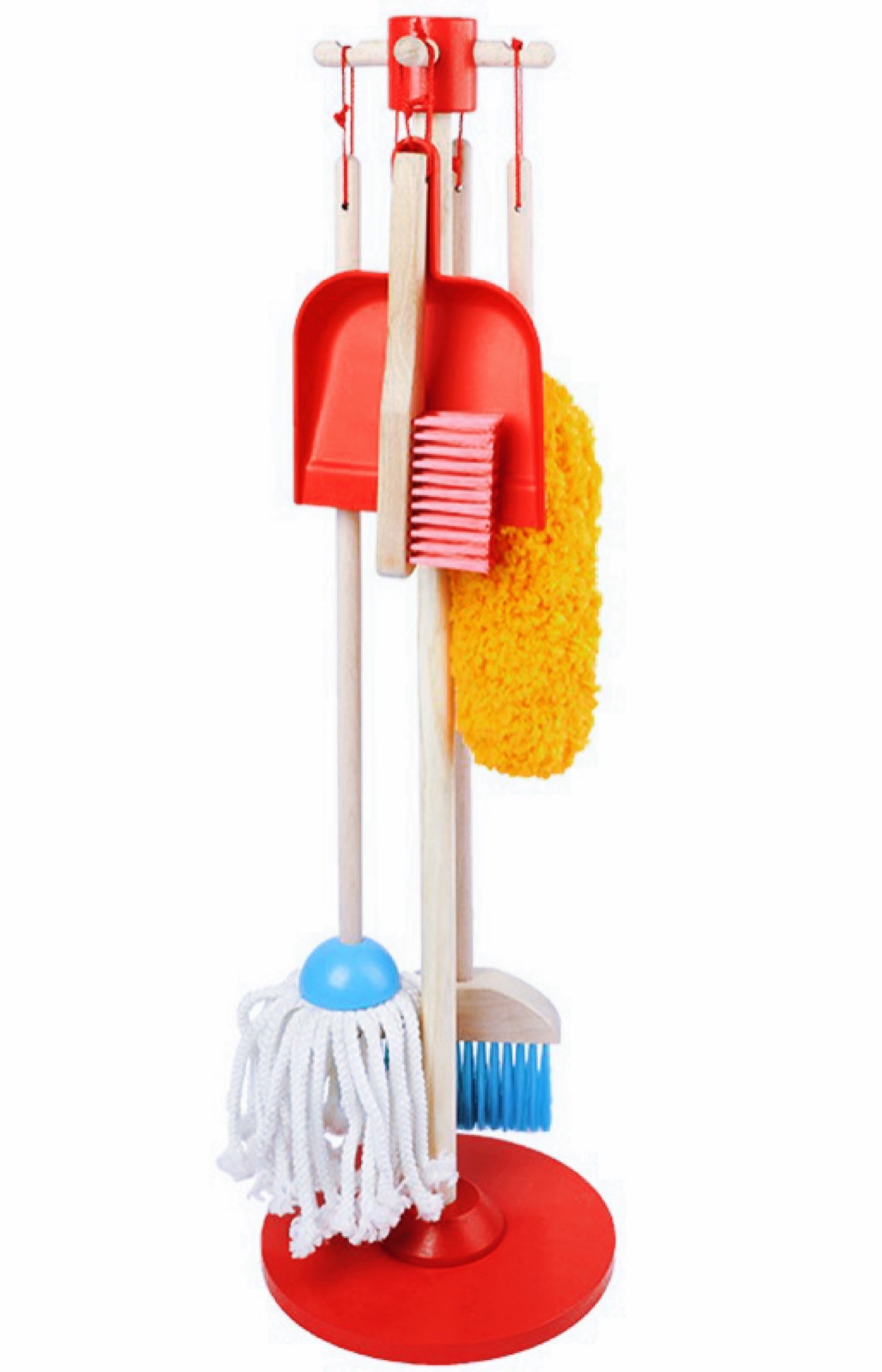 WOODEN CLEANING SET WITH CLEANING TOOLS HOLDER